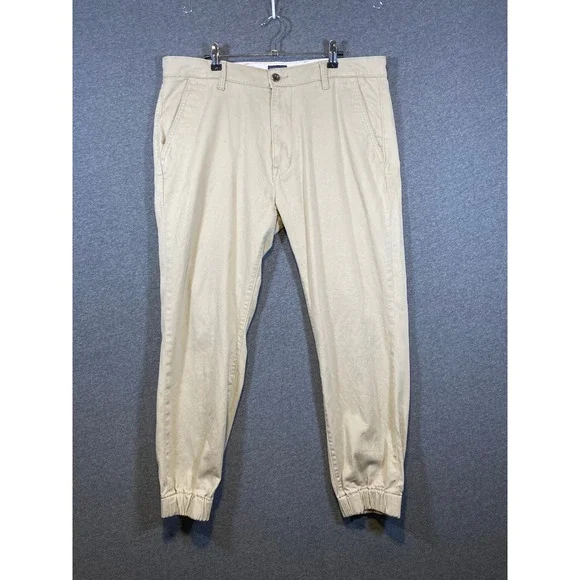 Levi Strauss & Co Mens Khaki Jogger Pants Tan Tapered Elastic Cuff 36‎ X 30