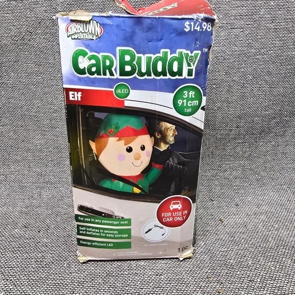 Airblown Inflatable Car Buddy‎ Elf 3ft Christmas LED In-Car Decoration Gemmy