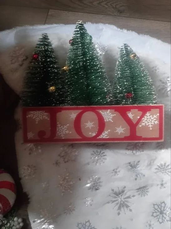 Holiday JOY Decorative Wood Sign in Red and Natural,
