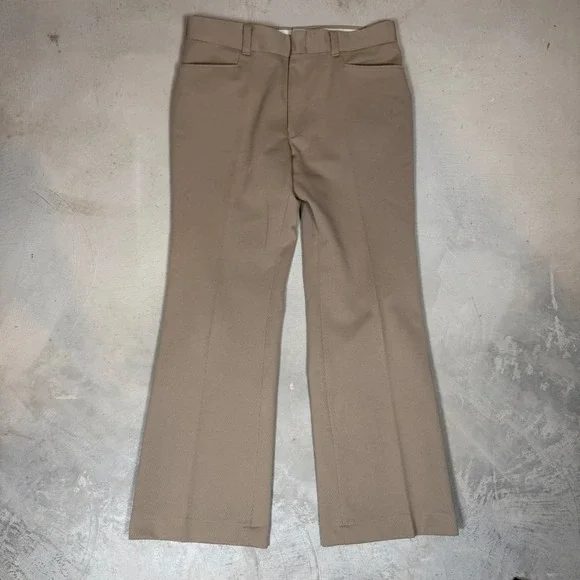 Vintage 70s disco Levis Panatela Mens Tan Flare bootcut Trousers 36x30 hippie