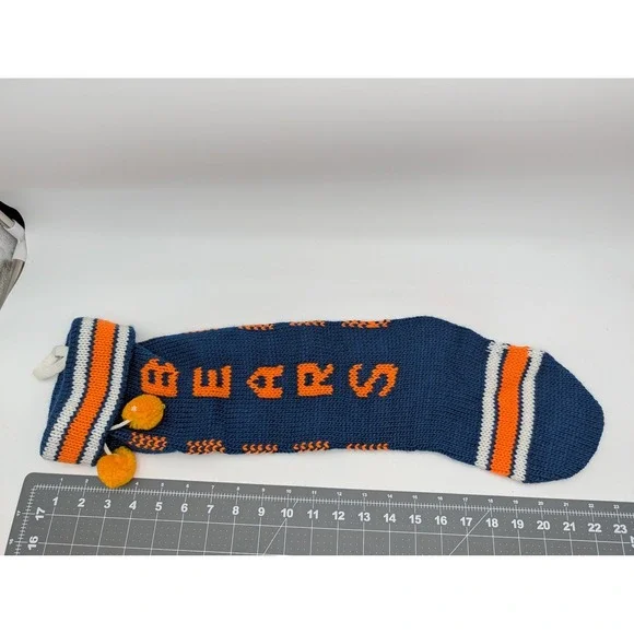 Chicago Bears Christmas Stocking Navy Blue Orange Knit Pompom Sports Decor‎