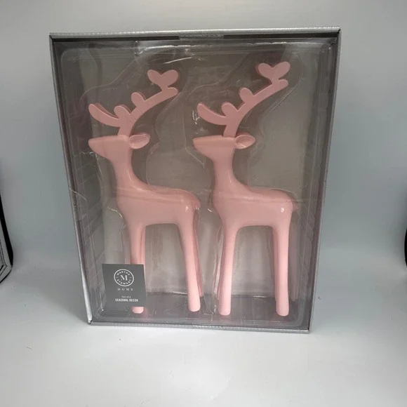 Martha Stewart Home Pink Reindeer Seasonal Decor Set of 2 Christmas Figurines