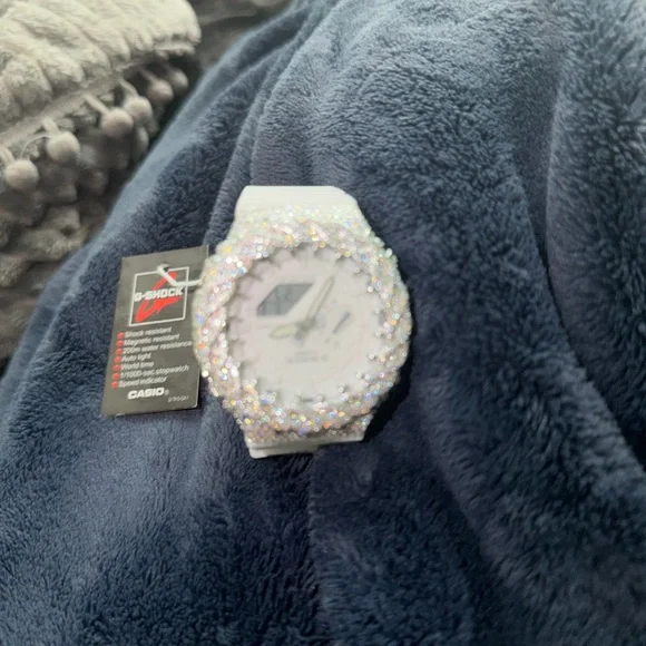 G-Shock White Watch with Sparkling Crystal Bezel