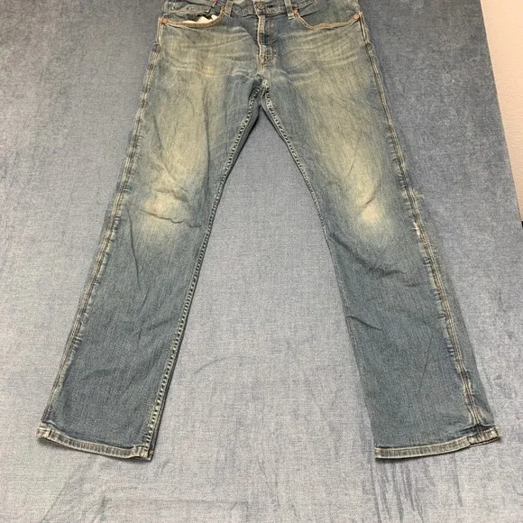 Levi's 514 Jeans Mens 34x32 Blue Whiskering Denim Cotton Stretch Distressed