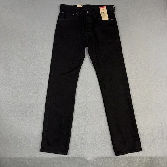 Levis Jeans Mens 33x34 Black 501 Original Straight Stretch Denim Button Fly NWT