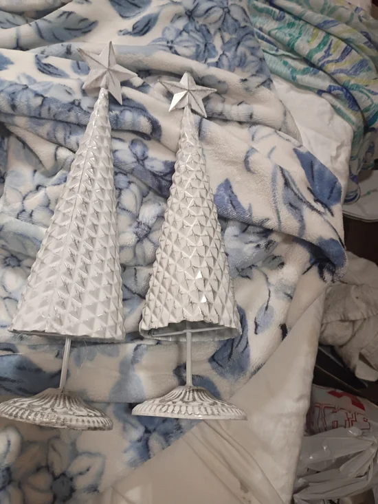 White Textured Metal Holiday Tree Décor - Set of 2