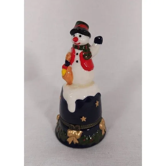Avon Trinket Box Snowman With Bell Inside Christmas‎ Decoration 4