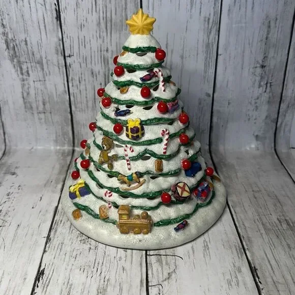PartyLite Ceramic‎ Christmas Market Evergreen Tree Candle Holder 8.5