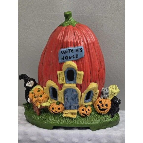 Vintage Halloween Handpainted Ceramic Witch 's  Pumpkin House Modern Lightcraft