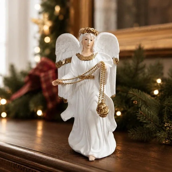 Vintage Traditions Porcelain Angel Figurine, Gold Censer, Hand Painted Box