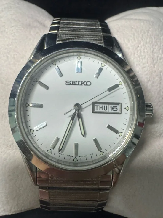 Seiko Silver Men’s Stainless Steel Watch with White Dial