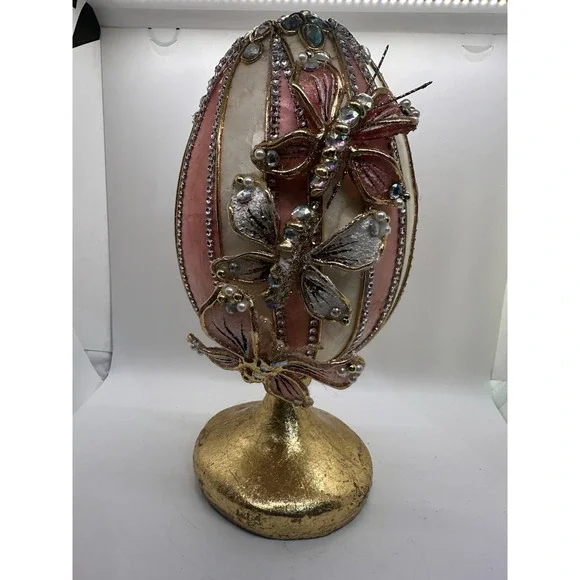Capiz Easter Egg Pedestal Pier 1 Style Pink Gold Rhinestone‎ 12