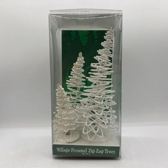 Department 56 1991 Vintage Village Frosted Zig-Zag Trees Set Of 3 5250-7 Retired