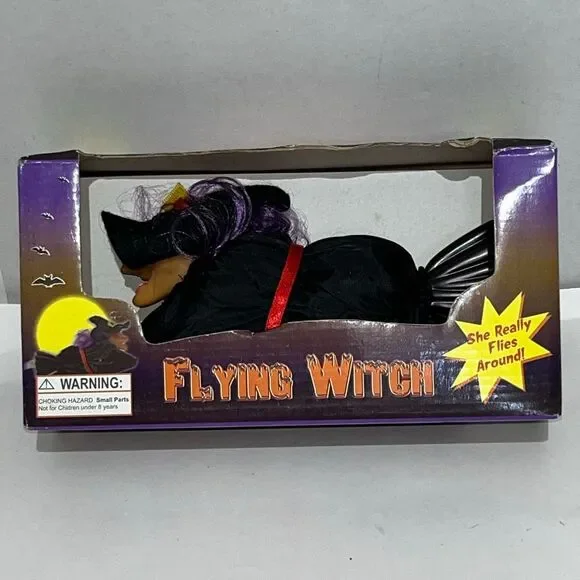 Vintage Halloween Flying Witch She Really‎ Flies Around Portable Fan Decor