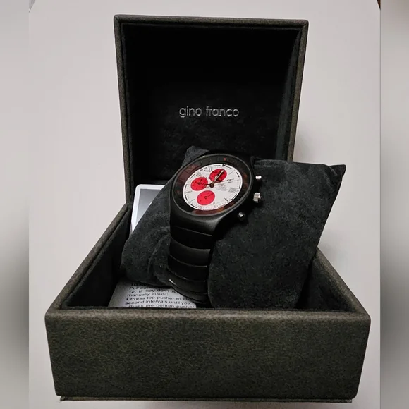 gino franco Stainless steel Water resistant Watch Japanese Quartz Black New