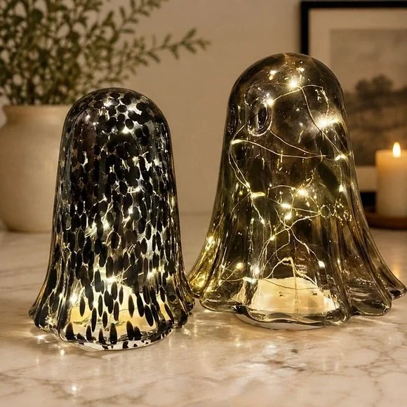 Set of 2 LED Tortoise Glass Ghosts 1 Small & 1 Large