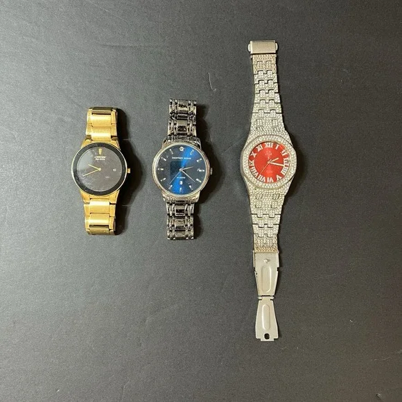 Lot of 3 Quartz Wristwatches Men's Gold Silver Tone  Citizen Geoffrey Beene Ice