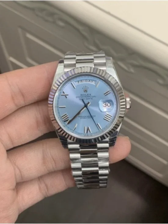 Rolex Day-Date Men's Watch - Ice Blue Dial, Silver Bracelet