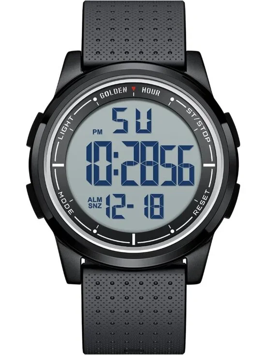Men's Black Rubber Strap Ultra-Thin Minimalist Sports Waterproof Digital Watch