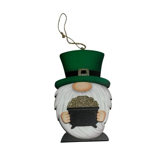 st‎ patrick's day hanging decor 6 inches wood gnome pot of gold