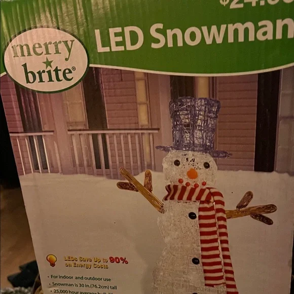 Merry Brite LED Snowman with Red and White Scarf