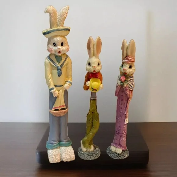 Set Of 3 Pencil Style Rabbit Figurines Easter Sailor 7” Boy And Girl bunny