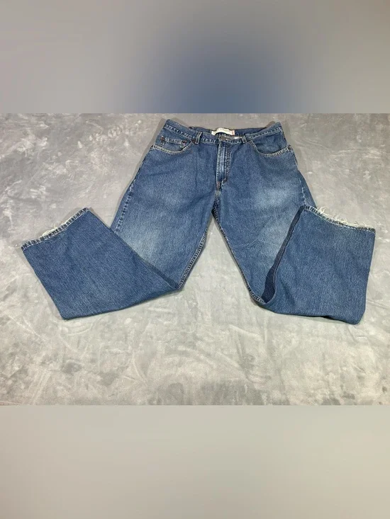 Levis Mens Jeans 36x32 569 Loose Straight Fit Blue Distressed Light Denim Casual