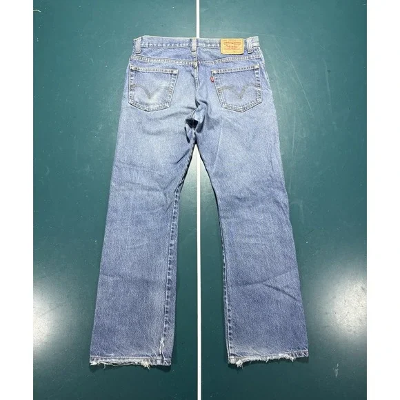 Vintage Levis 517 Bootcut Jeans 34x31 Blue Faded Distressed Denim Western Y2K