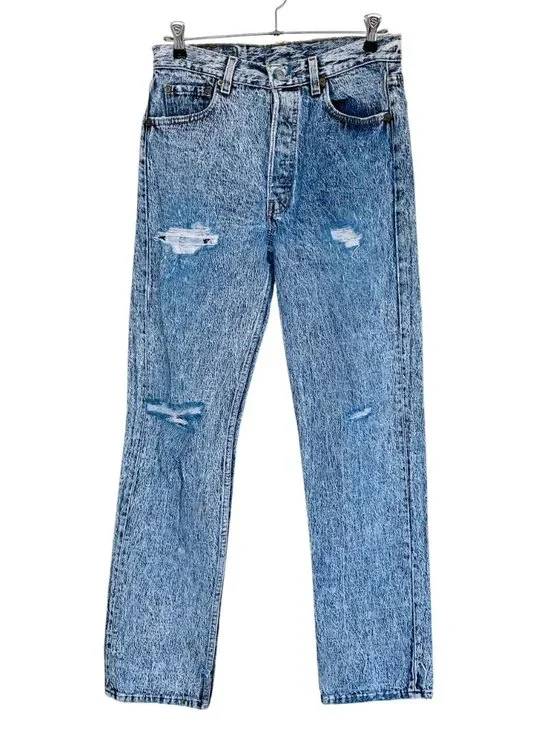 Vtg 80s Levis 501 Button Fly Jeans Sz 30x32 Blue Acid Wash Thrashed Grunge Skate