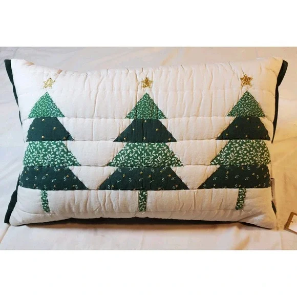Christmas Tree Pillow White Green Lumbar 23x13 Cupcakes & Cashmere *Flaw*‎