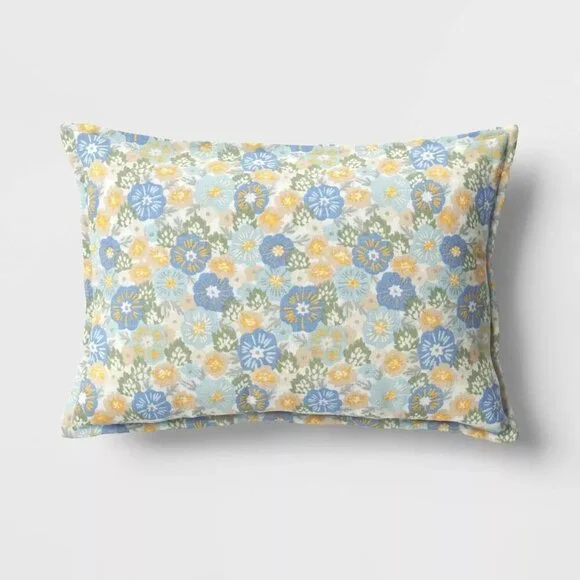 Target‎ Room Essentials Printed Cotton Embroidery Lumbar Throw Pillow Blue 2024