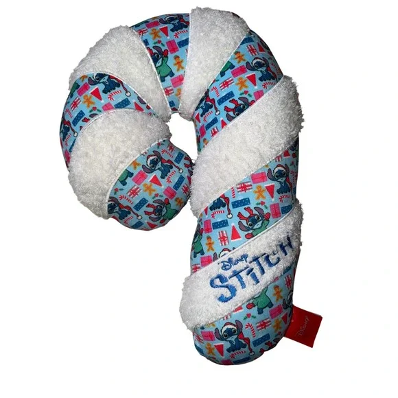 Disney Stitch Christmas Candy Cane Plush Decorative Pillow Holiday‎ Blue New