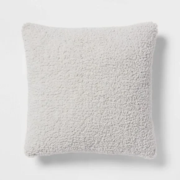 Euro Traditional Cozy Faux Shearling Fur Throw Pillow - Gray