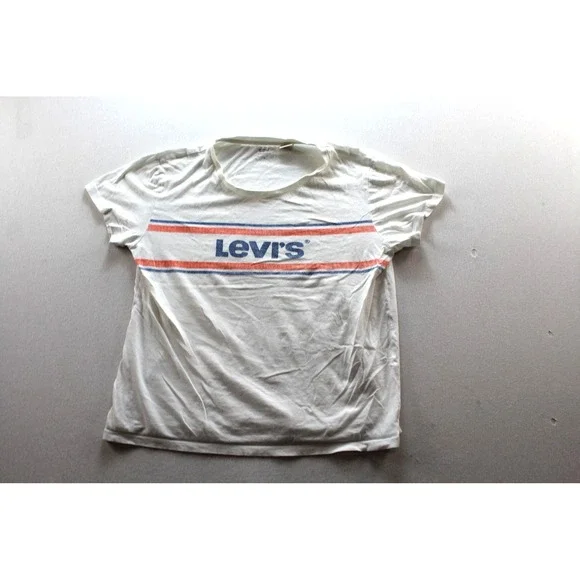 Levi's Shirt Mens Medium White Stripe Logo Graphic Tee Retro Tagless Crewneck