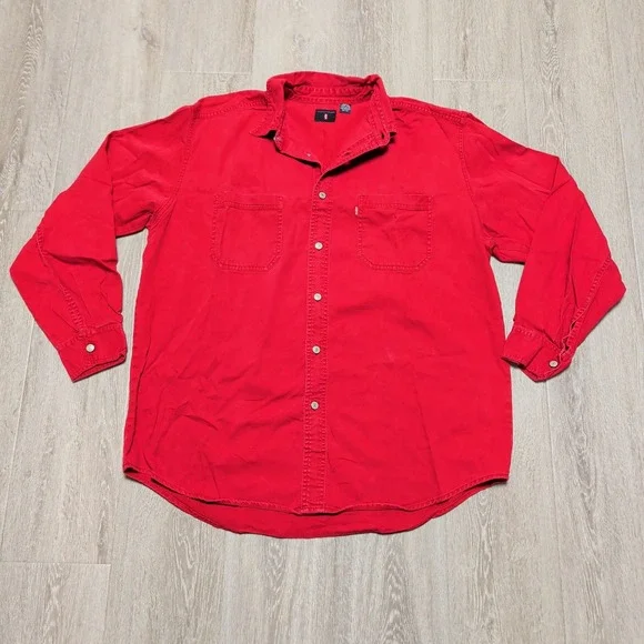 Vintage 90s Levi's‎ Western Long Sleeve Red Tab Chamois Shirt Mens L Rockabilly
