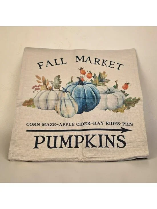 Fall Market Pumpkin-Themed Throw Pillow Cover Rustic Farmhouse Style 17