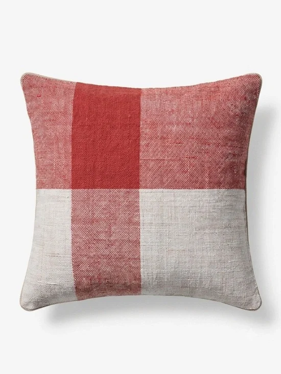 NWT Joon Loloi Susan Red Ivory Macro Plaid Pillow Cover 22x22 Holiday Accent⁠