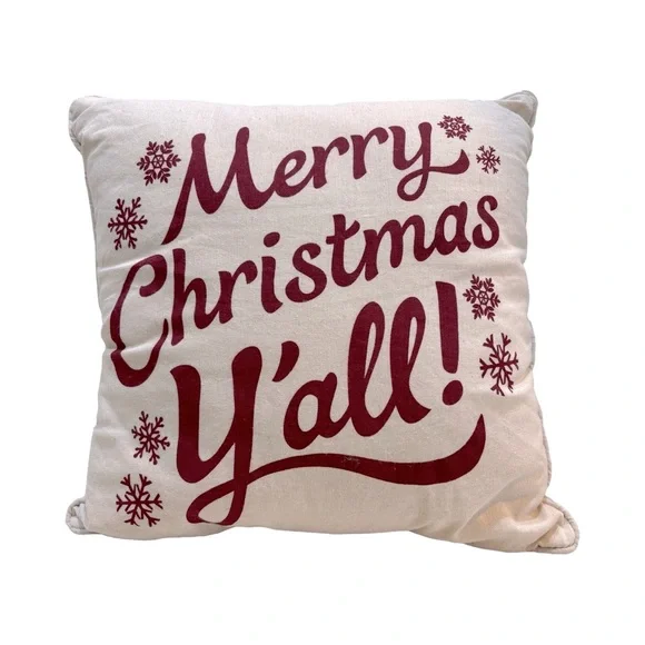 Festive Merry‎ Christmas Pillow - Red and Cream