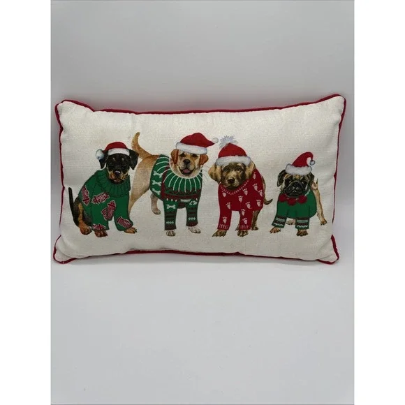 Dogs Santa Hats Christmas Scarves Holiday Pillow Lumbar‎ Pug Lab Beagle