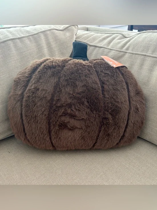 “New” Martha Stewart Plush Brown Faux Fur Pumpkin Pillow