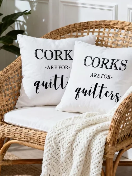 Corks Are For Quitters White Decorative Throw Pillow (1)