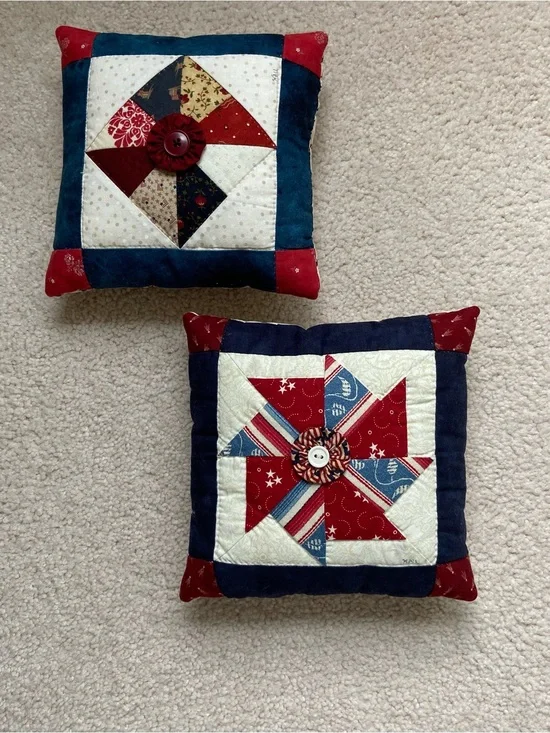 Handmade Quilted Patriotic Patchwork Accent Pillows Set of 2 | 8