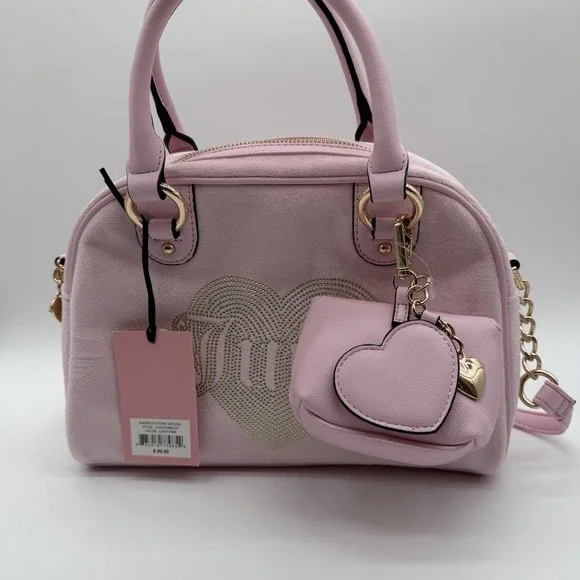 NWT Juicy Couture Queen Couture Velour Satchel Bag Charm Y2K Light Pink
