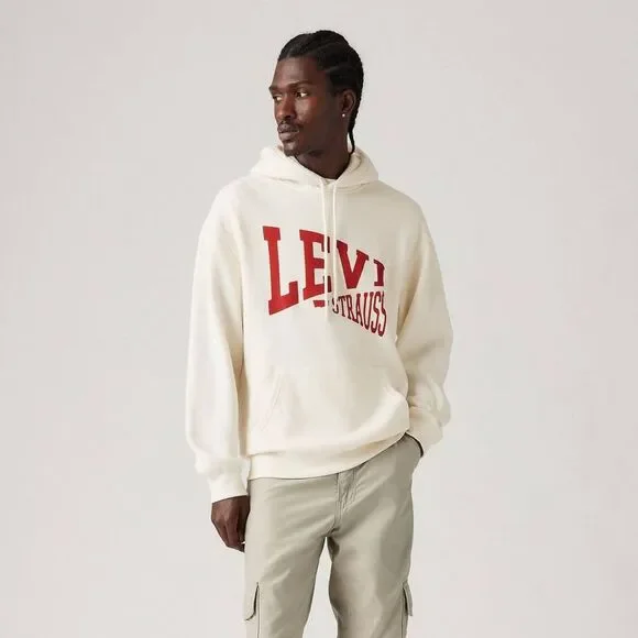 Men's Logo Hooded Relaxed Fit Sweatshirt - Off-White S