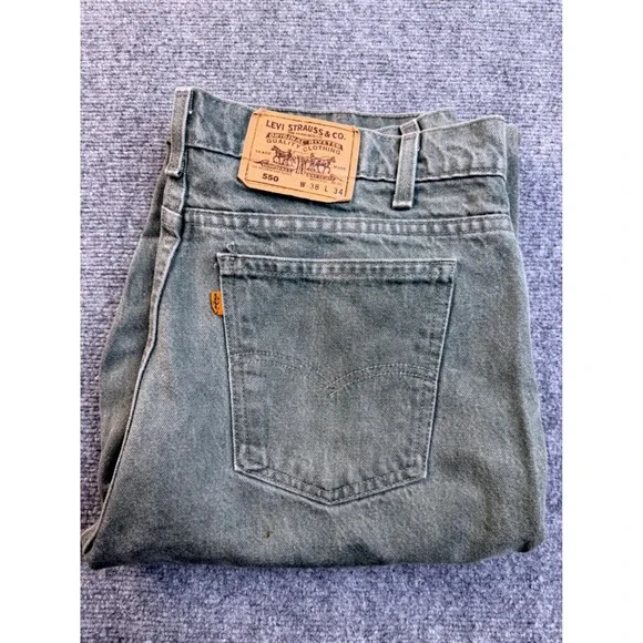 Vintage Levis 550 Orange Tab Green Jeans 38x34 USA Made 90s Relaxed Fit Denim‎