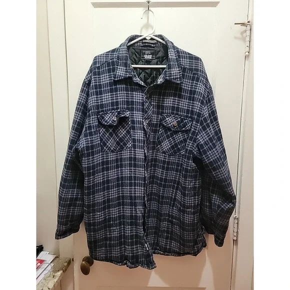 Levi Strauss & Co Men Flannel Shirt Jacket XXL Blue Plaid Quilt Lining Shacket