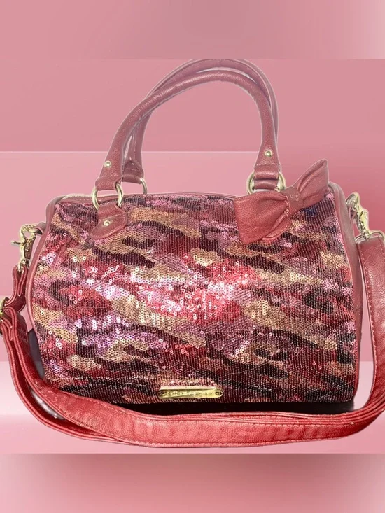 Betsy Johnson Sequin Bow Accent Women's Satchel Bag - Rose