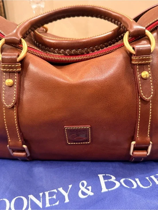 Dooney & Bourke Florentine Large Leather Satchel-Chestnut & Original Size