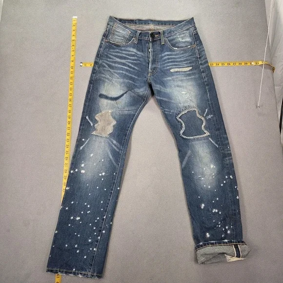Levis‎ Jeans Mens Selvedge Straight Whiskers Honeycomb Paint Splatter Fits 30x32