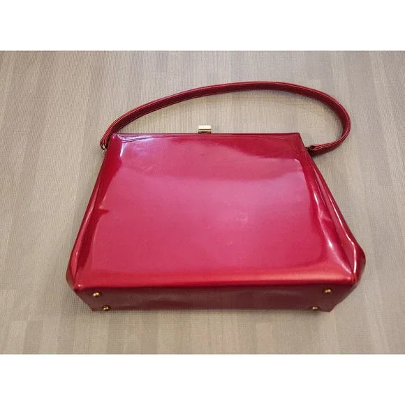 Theodor‎ California Vintage Red Patent Leather Handbag Mid Century Frame Bag